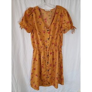 Women's Indulge In Style Yellow Floral Short Sleeve Dress Size L
